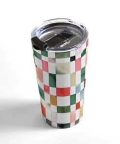 Society6 Ninola Design Watercolor Checker Yuletide 20 oz Stainless Steel Travel Mug - Deny Designs