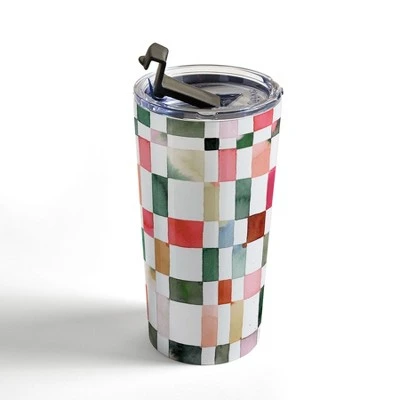 Society6 Ninola Design Watercolor Checker Yuletide 20 oz Stainless Steel Travel Mug - Deny Designs 4 Society6 Ninola Design Watercolor Checker Yuletide 20 oz Stainless Steel Travel Mug - Deny Designs - Image 2