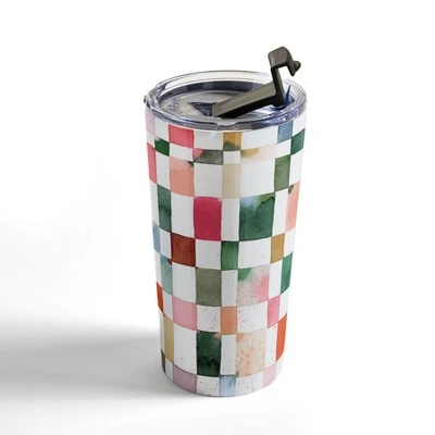 Society6 Ninola Design Watercolor Checker Yuletide 20 oz Stainless Steel Travel Mug - Deny Designs 5 Society6 Ninola Design Watercolor Checker Yuletide 20 oz Stainless Steel Travel Mug - Deny Designs - Image 3