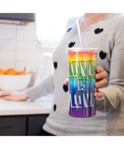 Silver Buffalo Love is Love Rainbow Carnival Cup With Glitter Lid And Straw | Holds 20 Ounces -Water Bottles Shop unnamed file 1233