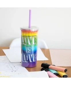 Silver Buffalo Love is Love Rainbow Carnival Cup With Glitter Lid And Straw | Holds 20 Ounces -Water Bottles Shop unnamed file 1234