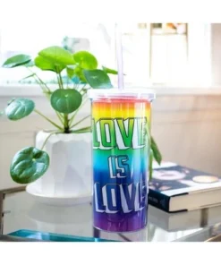 Silver Buffalo Love is Love Rainbow Carnival Cup With Glitter Lid And Straw | Holds 20 Ounces -Water Bottles Shop unnamed file 1235