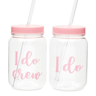 Blue Panda I Do Crew Plastic Mason Jars for Bachelorette Party, Bridal Shower, 12 Piece Set 4 Blue Panda I Do Crew Plastic Mason Jars for Bachelorette Party, Bridal Shower, 12 Piece Set - Image 2