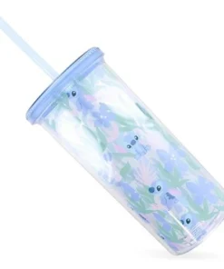 Silver Buffalo Disney Lilo & Stitch Floral Pattern 20oz Plastic Cold Cup w/ Lid and Straw