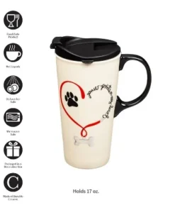 Evergreen Paw Prints Dog Ceramic Travel Coffee Mug, 17 ounces -Water Bottles Shop unnamed file 2235