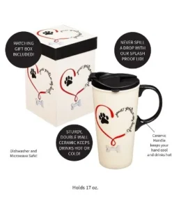 Evergreen Paw Prints Dog Ceramic Travel Coffee Mug, 17 ounces -Water Bottles Shop unnamed file 2236