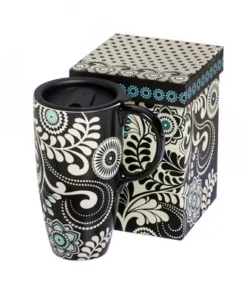 Evergreen Dark and Stormy Ceramic Latte Travel Cup w/Gift Box, 17oz