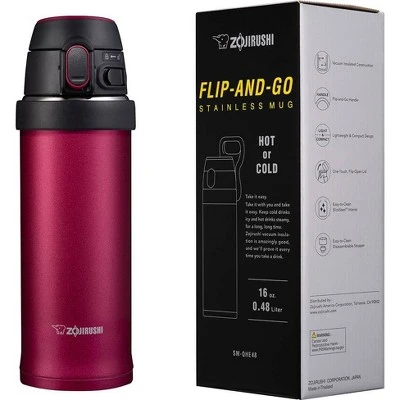 Zojirushi 16oz Flip-and-Go Stainless Steel Travel Mug SM-QHE48 - Hibiscus Red 4 Zojirushi 16oz Flip-and-Go Stainless Steel Travel Mug SM-QHE48 - Hibiscus Red - Image 2