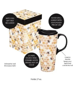 Evergreen Ceramic Travel Cup w/box, 17 OZ., Happy to bee home -Water Bottles Shop unnamed file 2310