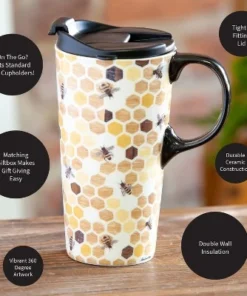 Evergreen Ceramic Travel Cup w/box, 17 OZ., Happy to bee home -Water Bottles Shop unnamed file 2311