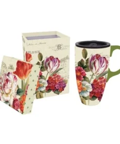 Evergreen Garden View Ceramic Latte 17oz Travel Cup w/Gift Box