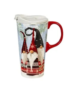 Evergreen Ceramic Travel Cup 17oz. ,withbox Winter Gnome
