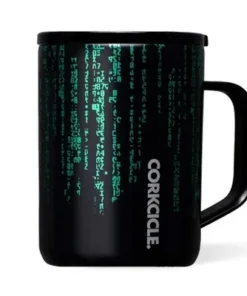 Corkcicle 16 Ounce The Matrix Binary Code Stainless Steel Triple Insulated Coffee Mug with Clear Sliding Lid and Non Slip Silicone Bottom