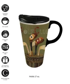 Evergreen Beautiful Golf Club Ceramic Travel Cup with Lid - 5 x 4 x 7 Inches