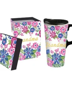 Evergreen Beautiful Grandma Metallic Ceramic Travel Cup with Lid - 5 x 4 x 7 Inches