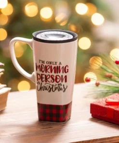 Evergreen Ceramic FLOMO 360 Travel Cup, 17 oz., I'm only a morning person on Christmas