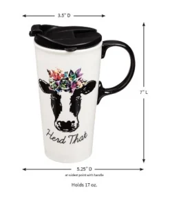 Evergreen Ceramic Travel Cup, 17 OZ. ,w/box, Herd That