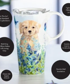 Evergreen Ceramic Travel Cup, 17 OZ. ,w/box and Tritan Lid, Puppies in the meadow -Water Bottles Shop unnamed file 2599