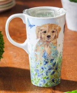 Evergreen Ceramic Travel Cup, 17 OZ. ,w/box and Tritan Lid, Puppies in the meadow -Water Bottles Shop unnamed file 2602