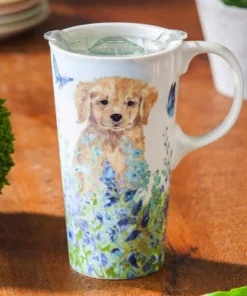 Evergreen Ceramic Travel Cup, 17 OZ. ,w/box and Tritan Lid, Puppies in the meadow -Water Bottles Shop unnamed file 2603