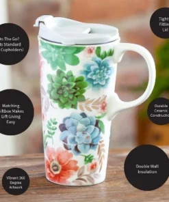 Evergreen Ceramic Travel Cup w/box, 17 OZ., Fresh Succulents -Water Bottles Shop unnamed file 2617