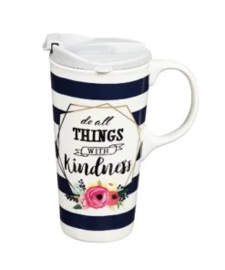 Evergreen Ceramic Travel Cup, 17 Oz., w/ box, Do All Things With Kindness
