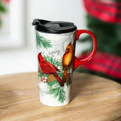 Evergreen Ceramic Travel Cup, 17 OZ. ,w/box, Christmas Cadence 3 Evergreen Ceramic Travel Cup, 17 OZ. ,w/box, Christmas Cadence
