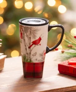 Evergreen Ceramic FLOMO 360 Travel Cup, 17 oz., Christmas Cadence