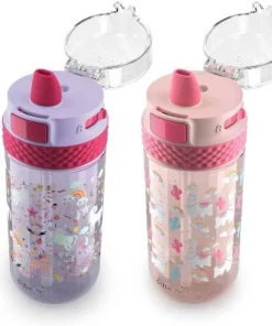 Ello 16oz 2pk Plastic Stratus Kids' Water Bottles Gray/blue