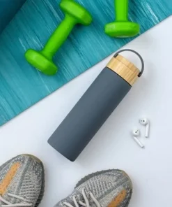 JoyJolt Glass Water Bottle with Carry Strap & Non Slip Silicone Sleeve - 20 oz - Grey -Water Bottles Shop unnamed file 4163