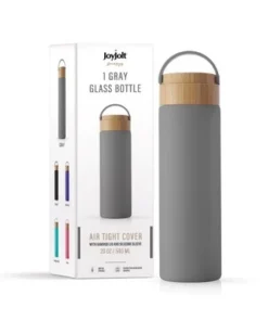 JoyJolt Glass Water Bottle with Carry Strap & Non Slip Silicone Sleeve - 20 oz - Grey -Water Bottles Shop unnamed file 4166