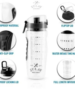 Zulay Kitchen Portable Water Bottle with Fruit Infuser for Healthy & Delicious Hydration 34oz with Insulation Sleeve