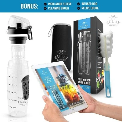 Zulay Kitchen Portable Water Bottle with Fruit Infuser for Healthy & Delicious Hydration 34oz with Insulation Sleeve 4 Zulay Kitchen Portable Water Bottle with Fruit Infuser for Healthy & Delicious Hydration 34oz with Insulation Sleeve - Image 2