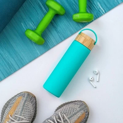 JoyJolt Glass Water Bottle with Carry Strap & Non Slip Silicone Sleeve - 20 oz - Turquoise 5 JoyJolt Glass Water Bottle with Carry Strap & Non Slip Silicone Sleeve - 20 oz - Turquoise - Image 3