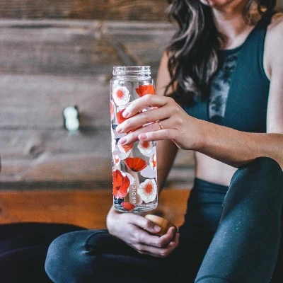 GROSCHE VENICE Eco-Friendly Glass Water Bottle with Bamboo lid and Protective Sleeve, 22.6 fl oz Capacity, Red Poppy 5 GROSCHE VENICE Eco-Friendly Glass Water Bottle with Bamboo lid and Protective Sleeve, 22.6 fl oz Capacity, Red Poppy - Image 3