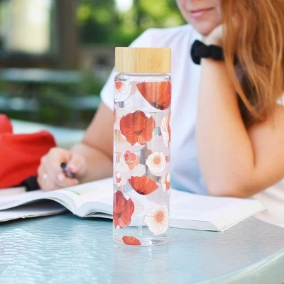 GROSCHE VENICE Eco-Friendly Glass Water Bottle with Bamboo lid and Protective Sleeve, 22.6 fl oz Capacity, Red Poppy 7 GROSCHE VENICE Eco-Friendly Glass Water Bottle with Bamboo lid and Protective Sleeve, 22.6 fl oz Capacity, Red Poppy - Image 5