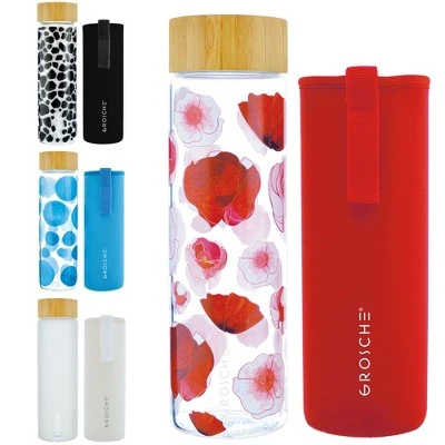 GROSCHE VENICE Eco-Friendly Glass Water Bottle with Bamboo lid and Protective Sleeve, 22.6 fl oz Capacity, Red Poppy 8 GROSCHE VENICE Eco-Friendly Glass Water Bottle with Bamboo lid and Protective Sleeve, 22.6 fl oz Capacity, Red Poppy - Image 6