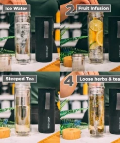 GROSCHE COPENHAGEN Double Walled Glass Tea Infuser Water Bottle, Insulated Bottle with Protective Sleeve, 14.3 fl oz. Capacity -Water Bottles Shop unnamed file 4862