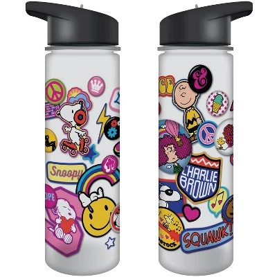 Peanuts Cartoon All Over Print Stickers Design 24 oz. Plastic Water Bottle 3 Peanuts Cartoon All Over Print Stickers Design 24 oz. Plastic Water Bottle