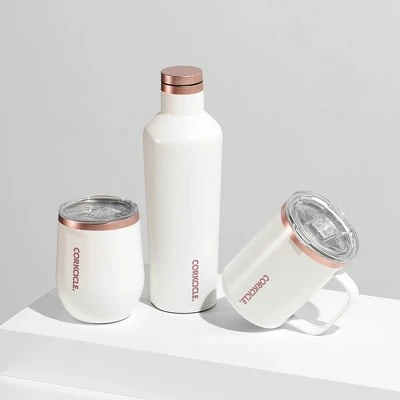 Corkcicle Classic 16 Ounce Canteen Triple Insulated Stainless Steel Water Bottle with Screw Cap and Extra Wide Mouth, Metallic White Rose 3 Corkcicle Classic 16 Ounce Canteen Triple Insulated Stainless Steel Water Bottle with Screw Cap and Extra Wide Mouth, Metallic White Rose