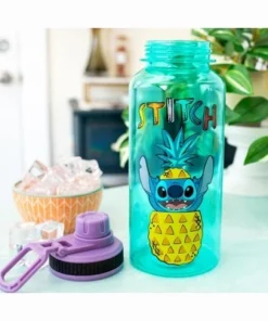 Silver Buffalo Disney Lilo & Stitch Pineapple 32-Ounce Twist Spout Water Bottle And Sticker Set