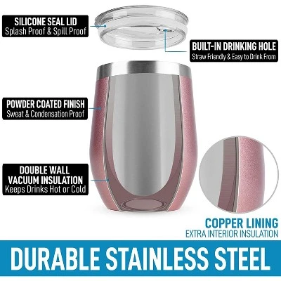 Zulay Kitchen Zulay 12oz Insulated Wine Tumbler With Lid - Stemless Stainless Steel Wine Tumblers With Lids 3 Zulay Kitchen Zulay 12oz Insulated Wine Tumbler With Lid - Stemless Stainless Steel Wine Tumblers With Lids