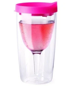Vino2Go Pink Acrylic Insulated Wine Tumbler with Slide Lid, 10 Ounce