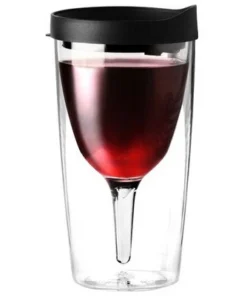 Vino2Go Business Black Acrylic Insulated Wine Tumbler with Slide Lid, 10 Ounce