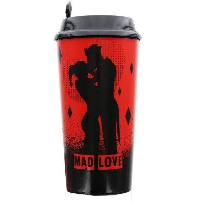 Toynk Nerd Block DC Comics "Mad Love" Harley Quinn and The Joker Travel Cup | Red 3 Toynk Nerd Block DC Comics "Mad Love" Harley Quinn and The Joker Travel Cup | Red