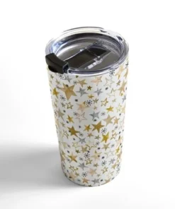 Society6 Ninola Design Winter stars holiday gold Travel Mug 20 oz Stainless Steel Travel Mug - Deny Designs