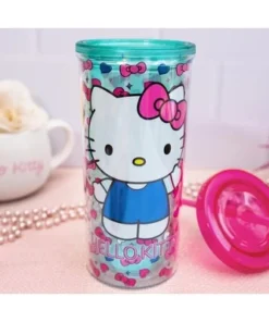 Silver Buffalo Hello Kitty Bows and Hearts Carnival Cup with Lid and Straw | Holds 20 Ounces