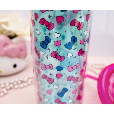 Silver Buffalo Hello Kitty Bows and Hearts Carnival Cup with Lid and Straw | Holds 20 Ounces 4 Silver Buffalo Hello Kitty Bows and Hearts Carnival Cup with Lid and Straw | Holds 20 Ounces - Image 2
