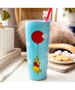 Silver Buffalo Winnie the Pooh Balloon Stainless Steel Tumbler With Straw | Holds 22 Ounces